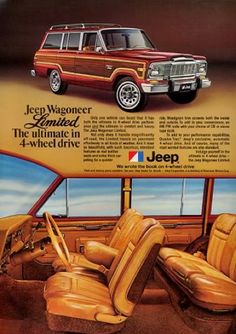 an advertisement for jeep's four - wheel drive vehicle, featuring the jeep wagon