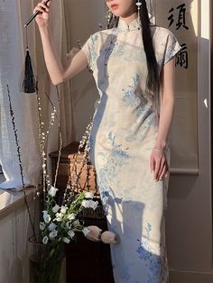 Silk hemp Cheongsam, beige long Qipao, long Cheongsam, daily Qipao Long Qipao, Chinese Cheongsam