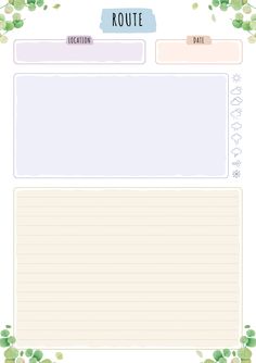 a printable planner with flowers and leaves on the side, in pastel colors