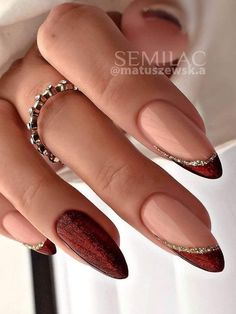 Vampy Nails, Maroon Nail Designs, Red And Gold Nails, Maroon Nails, Gold Nail Designs, Gold Nail, Her Nails, Burgundy Nails