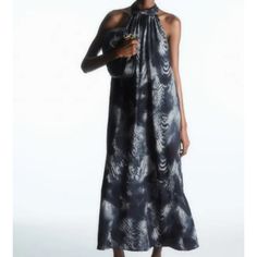 Brand New Cos Halterneck Maxi Dress (Snake Print) Size 12 (More Like M) Color: Navy/White/Multi Halter Neck Maxi Dress, White Snake, Snake Print Dress, Maxi Dress Navy, Woman Silhouette, Summer Events, Spring Summer Dress, Snake Print, Navy White