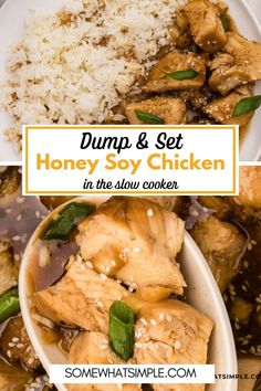 dump and set honey soy chicken in the slow cooker with text overlay that reads dump and set honey soy chicken in the slow cooker