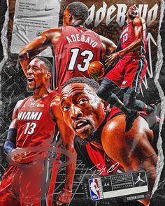 the miami heat's basketball team is depicted in this collage with their name and number