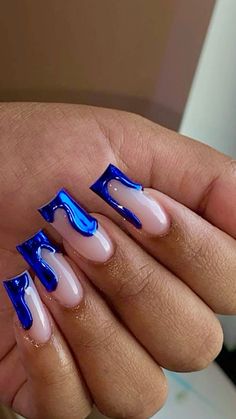 Acrylic Toe Nails, Blue Acrylic Nails, Drip Nails, Nagel Tips, Colored Acrylic Nails, French Tip Acrylic Nails, Short Square Acrylic Nails, Long Acrylic Nails Coffin, Unique Acrylic Nails