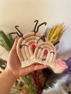 a person holding up a paper plate shaped like a bug