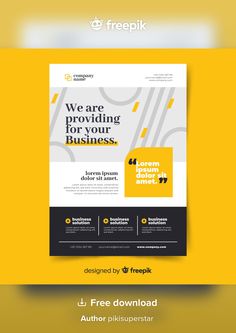 a yellow and black flyer with the words we are providing for your business on it