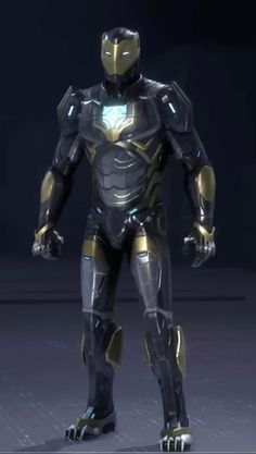 an iron man suit standing in the dark