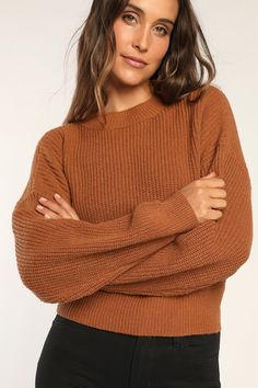 We can't wait for days where we can style the Lulus Winter Wishing Rust Brown Cutout Twist Back Sweater! Medium gauge ribbed knit shapes this chic and surprising sweater that has a mock neckline, dropped shoulders, and a boxy silhouette. Back brings the fun with a twisted detail and flirty, eye-catching cutouts. Fabric: Fabric is very stretchy. Unlined. 100% Polyester. Hand Wash Cold. Do Not Bleach. Line Dry. Iron Low Heat. Imported. Lulus | Winter Wishing Rust Brown Cutout Twist Back Sweater | Ribbed Crew Neck Sweater For Fall, Stretch Ribbed Cropped Sweater For Fall, Knit Top With Ribbed Neckline For Fall, Ribbed Sweater For Workwear In Fall, Trendy Ribbed Sweater For Layering, Ribbed Workwear Sweater For Fall, Ribbed Knit Top For Workwear, Fall Knit Top With Ribbed Neckline, Trendy Textured Knit Top For Fall