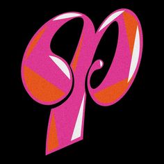 the letter o is made up of pink, orange and white shapes on a black background