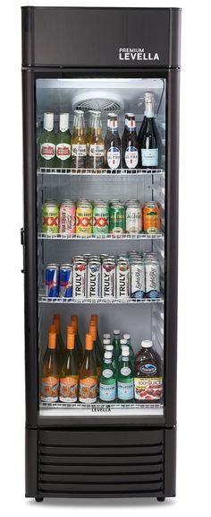 an image of a beverage cooler with many drinks in the front and bottles on the back