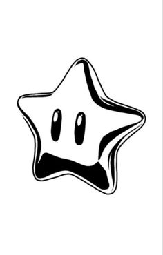 a black and white drawing of a star with eyes on it's side, in the shape of a face