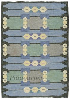 an old rug with blue and green stripes on the bottom, in different sizes and colors