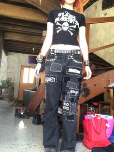 Metal Festival Outfit Summer, Patch Skirt, Pants Diy, Tripp Pants, Kill Star, Patch Pants, Punk Looks