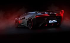 a black and red sports car in the dark