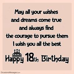 a happy 18th birthday card with the words, may all your wishes and dreams come true and always find the courage to pursue them i wish you all the best