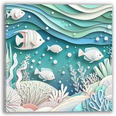 an underwater scene with fish, corals and other marine life in paper cut outs