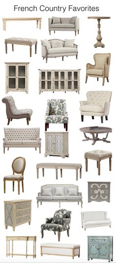 the french country furniture is displayed in this image