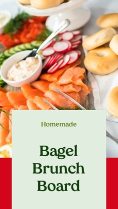 bagel brunch board with bread and vegetables