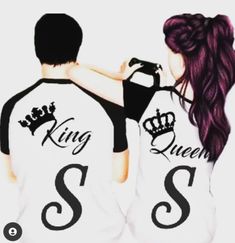 two people wearing shirts that say king and queen with the letters s and s on them