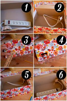 the instructions for how to make a diy sewing project box with flowers on it