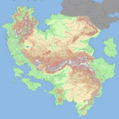 an image of a map of the world in shades of green, brown and gray