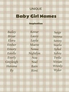 baby girl names on a checkered background