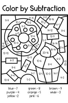 the color by subtraction worksheet for kids to learn numbers and colors