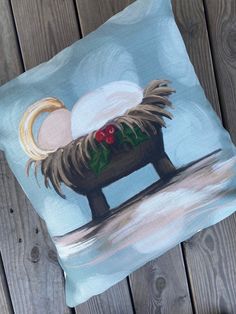 a pillow with a painting of a horse on it