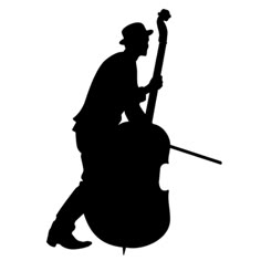 the silhouette of a man with a cello