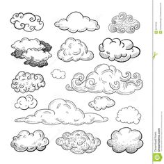 black and white clouds in the sky on a white background stock photo, royalty illustration