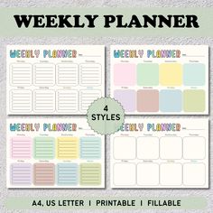 weekly planner printables with the words weekly planner on it and four different styles