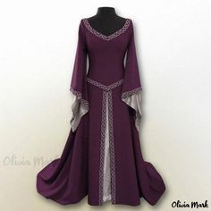 Olivia Mark - Classic Long-Sleeved Garment of Sophistication Celtic Queen, Gaun Abad Pertengahan, Vestidos Retro, Tail Dress, Prom Ball Gown, Cocktail Dress Vintage, Flare Sleeve Dress, Medieval Costume, Medieval Dress