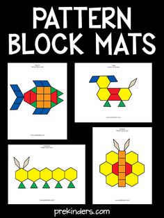 four different geometric patterns with the words pattern block mats