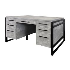 an office desk with two drawers and one drawer on the top, in grey concrete