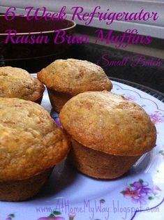 several muffins on a plate with the words 6 - week refrigerator kesan banana muffins