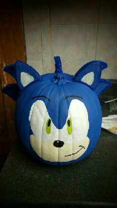 a pumpkin shaped like sonic the hedgehog