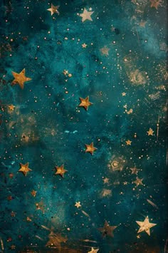 an image of stars in the sky with blue and gold paint on it's surface