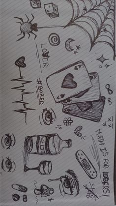 a bunch of doodles that are on top of a piece of paper with writing