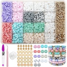 PRICES MAY VARY. Personal Needs & Color Combination: You will receive 3000 pcs clay beads, 450 pcs of gold beads for spacers. Pastel clay beads and white clay beads. The rich color system combos and practical accessories to meet your various creative needs. Easy to Store and Use: Our flat beads are stored in a clear sorter box. The clay beads set is convenient for you to choose colors at a glance, easy to organize and carrying on. Good Value & Great Presents: The clay beads kit for bracelets mak Bracelet Kit Aesthetic, Clay Beads Set, Clay Beads Kit, How To Make Clay Beads, Clay Bead Set, Wedding Goodie Bags, Make Clay Beads, Friendship Bracelet Kit, Bracelet Stuff