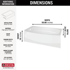 an image of a bathtub with measurements for the size and width, as well as instructions