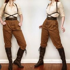 Medieval Womens Pants, Renfaire Costume Women Pants, Summer Steampunk Outfits, Fantasy Alchemist Outfit, Ren Fair Pants Outfit, Victorian Adventurer Outfit, Victorian Outfits Women Pants, Medieval Combat Outfit, Modern Steampunk Fashion Casual