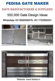 an advertisement for a gate manufacturer in india, with images of the gates and their names