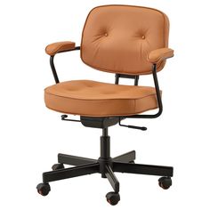 a brown office chair with wheels on it