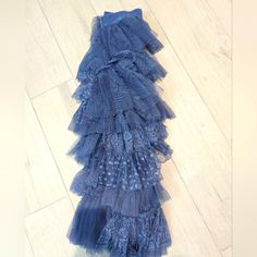 Anthropologie Tulle Skirt So Pretty! Blue Midi Length Spring Blue Tulle Bottoms, Blue Tulle Bottoms For Spring, Blue Tulle Party Bottoms, Blue Long Tulle Skirt, Blue Tiered Tulle Skirt, Blue Tulle Long Skirt, Blue Long Tulle Skirt Dresses, Blue Long Tulle Dress, Blue Lined Skirt Evening Dress