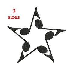 a star with musical notes on it and the number three sizes in front of it