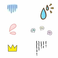 an image of different shapes and colors on a white background, including raindrops