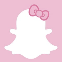 a pink and white snap icon with a bow on it's head in front of a light pink background