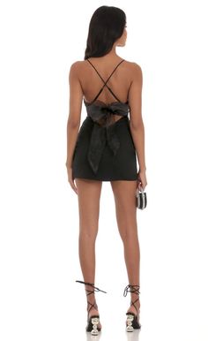 Akane Bow Tie Bodycon Dress in Black | LUCY IN THE SKY Sequin Lace Dress, Iridescent Sequin, Lucy In The Sky, Bow Tie, Black Dress, Bodycon Dress, Angeles, Hand Wash, Black