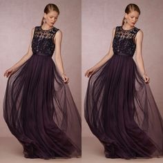 two pictures of a woman wearing a purple dress with sequins on the top