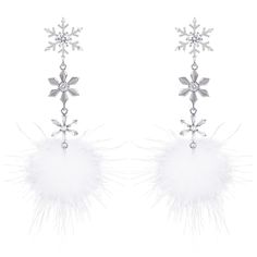 PRICES MAY VARY. ❄️SNOWFLAKE POM POM EARRINGS❄️This long dangle silver snowflake pom pom earrings are truly crafted with ingenuity, featuring three delicate snowflakes vertically connected, each boasting a unique and intricate design. Each snowflake is adorned with transparent zircon stones that glisten, reminiscent of crystalline snowflakes sparkling in the morning sunlight. Hanging gracefully at the bottom is a soft white plush ball, adding a touch of warmth and cuteness to the overall design. Snowflakes Jewelry, Snowflake Jewelry, Pom Earrings, Morning Sunlight, Pom Pom Earrings, Holiday Snowflakes, Winter Jewelry, Crystal Snowflakes, Snowflake Earrings